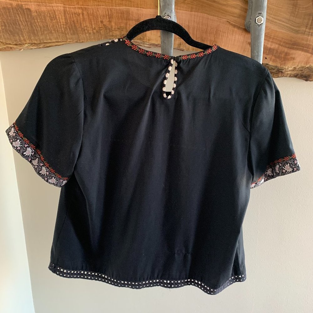 Black Silk Anthropologie Blouse with Embroidery - Picture 4 of 4